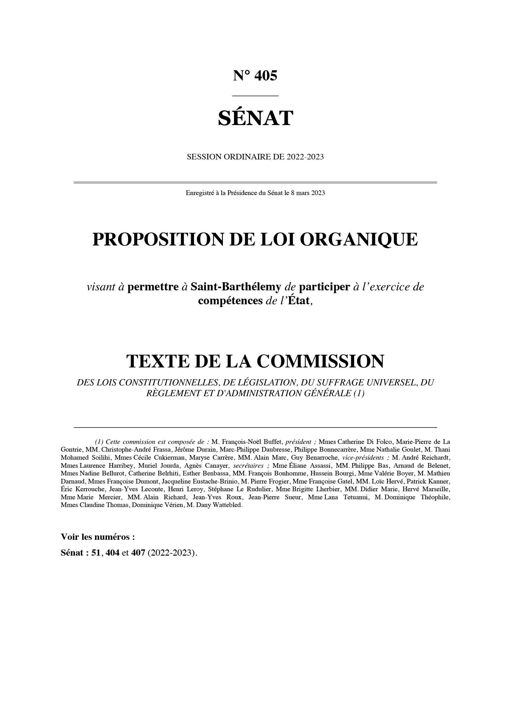 L'essentiel de la PPLO Saint-Barth de Micheline Jacques. Commission des lois