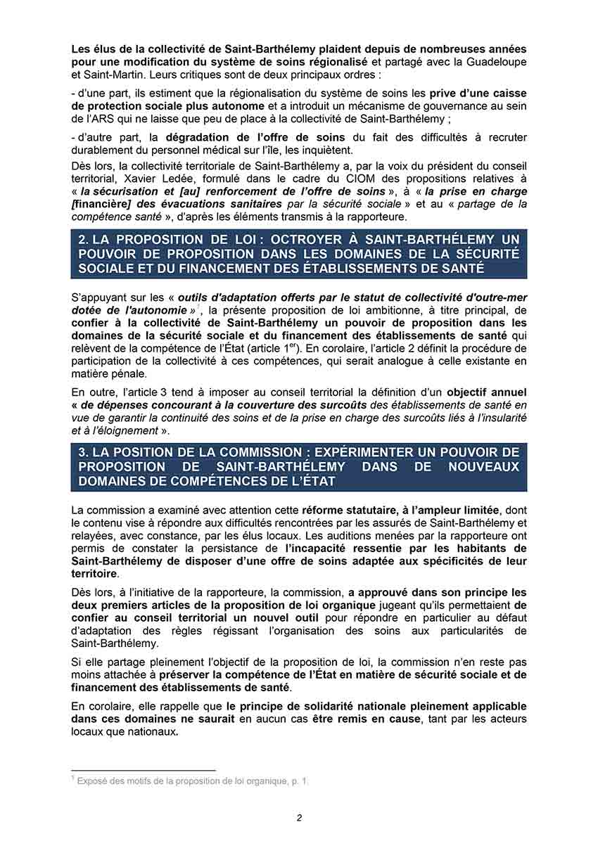 L'essentiel de la PPLO Saint-Barth de Micheline Jacques. Commission des lois. Page 2